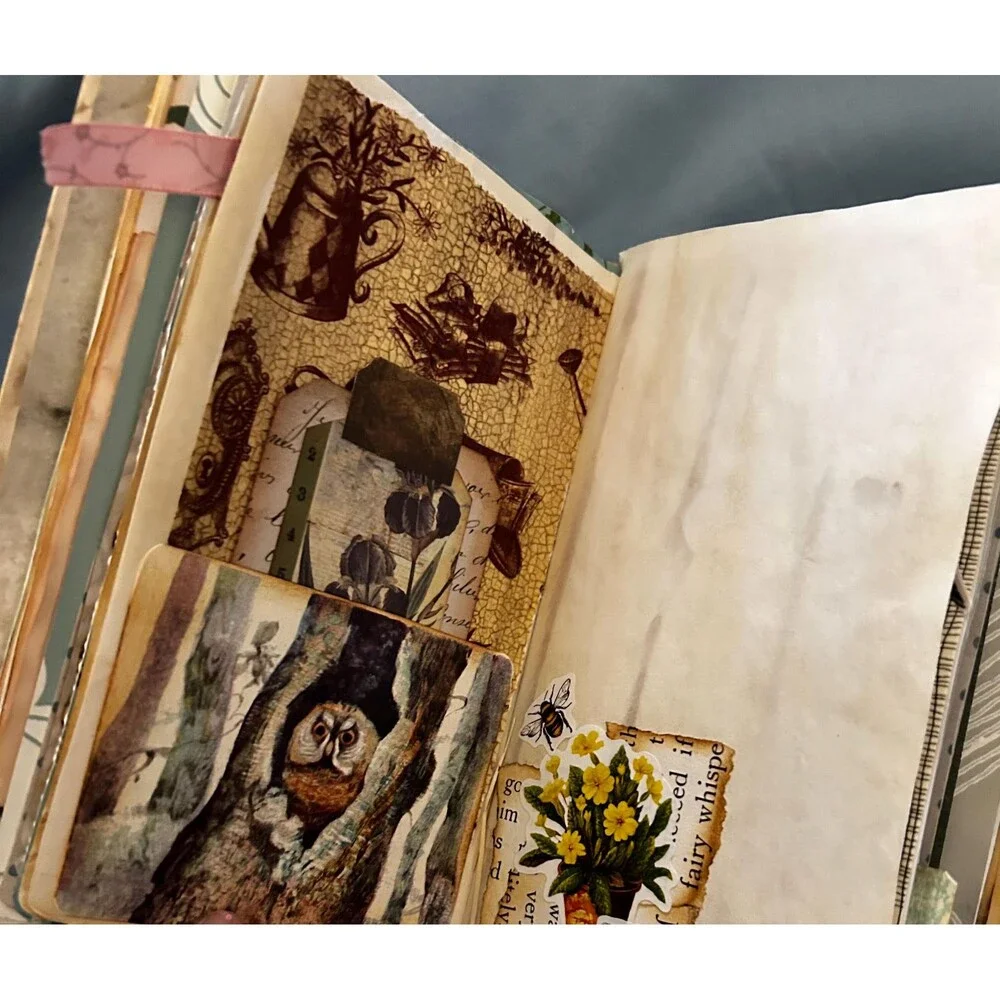 Cute Handmade Eclectic JunkJournal 7” x4 1/2” x2” 70 pages